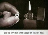 Ab Oktober 1946 wurde ein neues Reibrad mit kreuz und quer geschnittenen Zähnen für Zippo-Feuerzeuge verwendet.